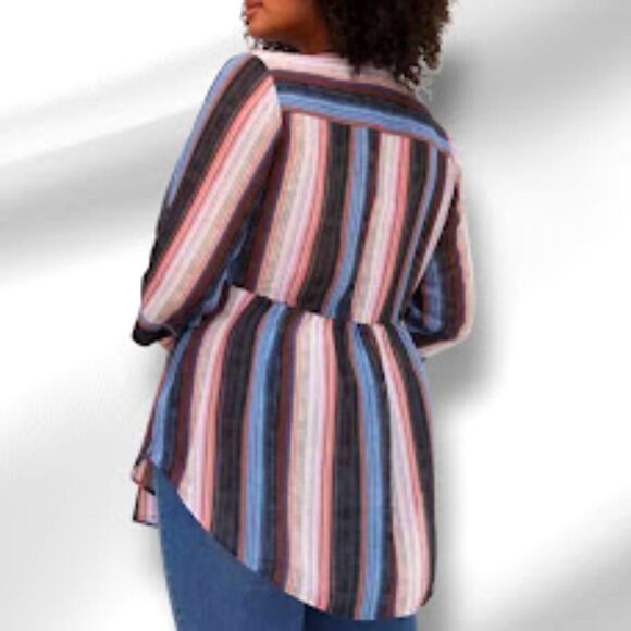 Torrid Emma Babydoll Tunic Chiffon Striped Black-Multi in Size 1X - Picture 3 of 9